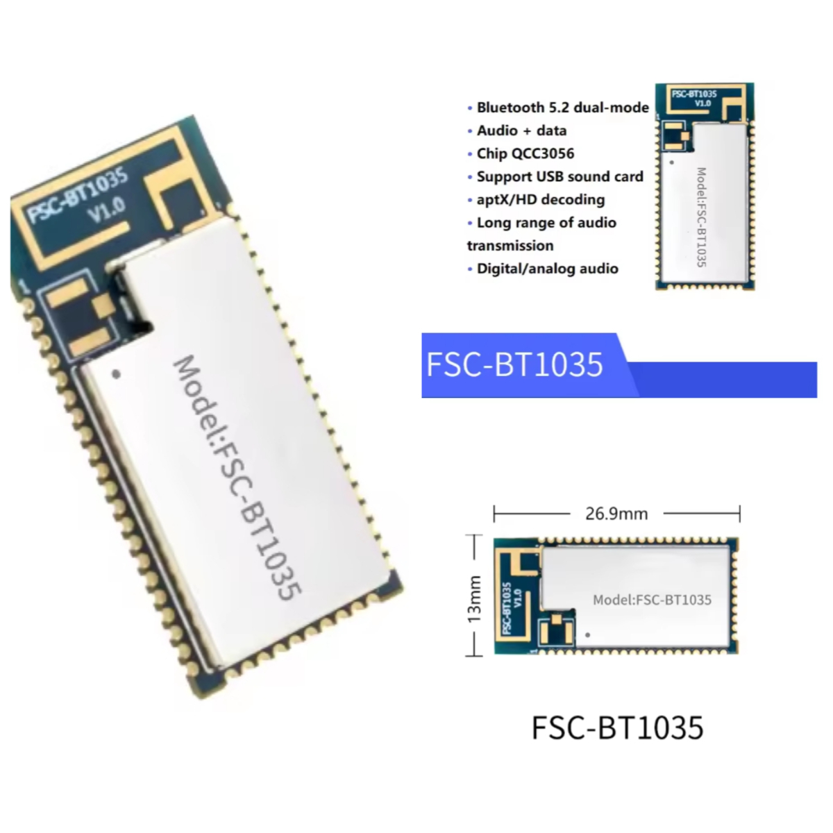 Módulo FSC-BT1035 com chip QCC - Usb Sound Card avaliação e preço